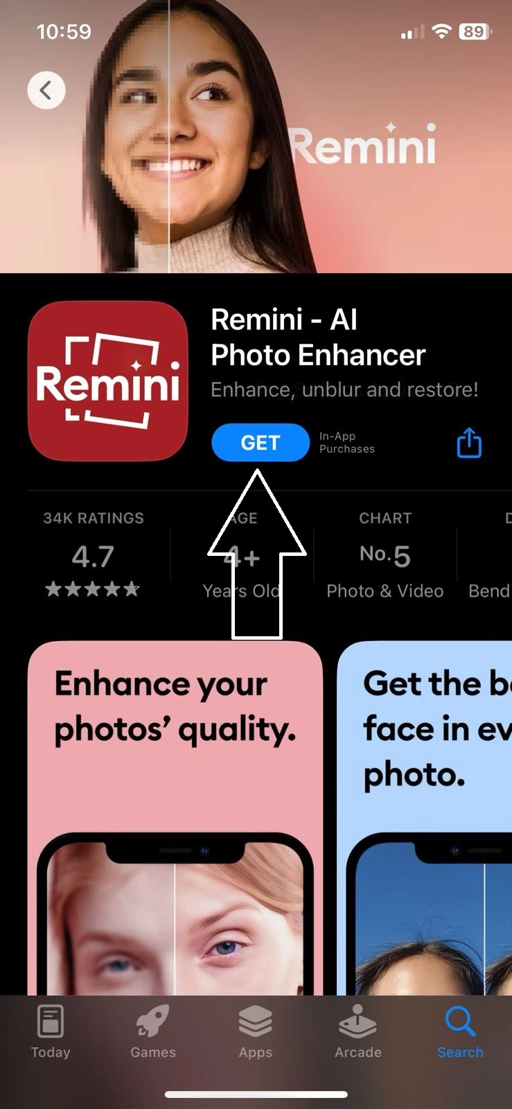 installing remini ios version from app store step 4