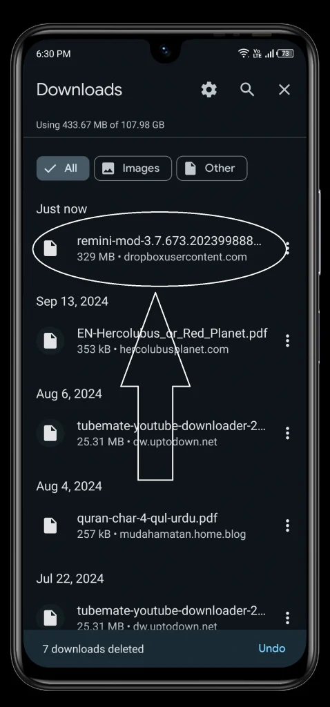 automatically you had gone to google download folder tapon remini mod apk file